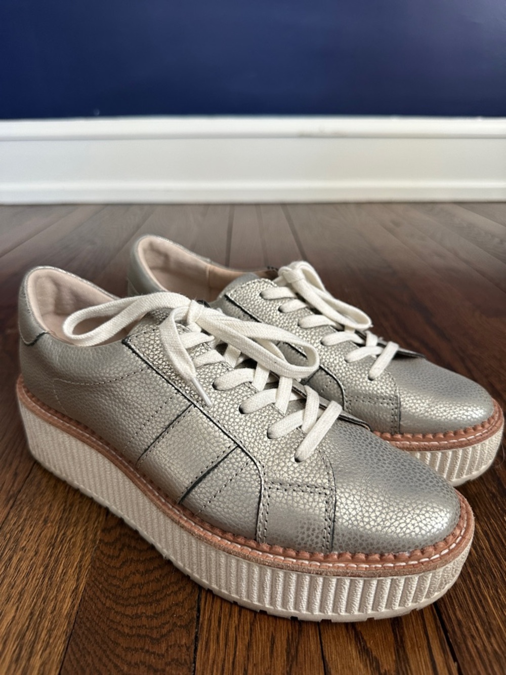 Worn Once - Dolce Vita Women's Metallic Silver Platform Lace-Up Sneakers